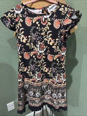 Black Floral Border Print Shift Dress